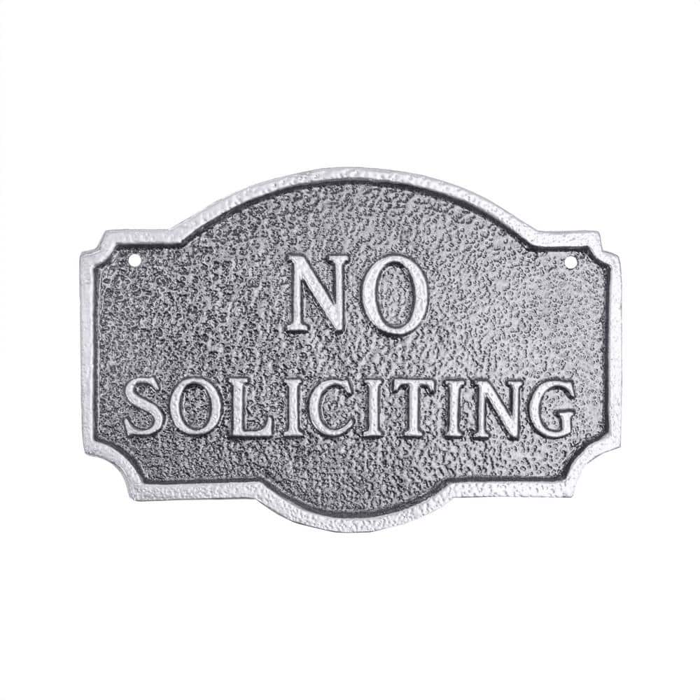 4.5 in. x 7.15 in. Petite Montague No Soliciting Statement Plaque Sign – Swedish Iron/Silver - Hercitys
