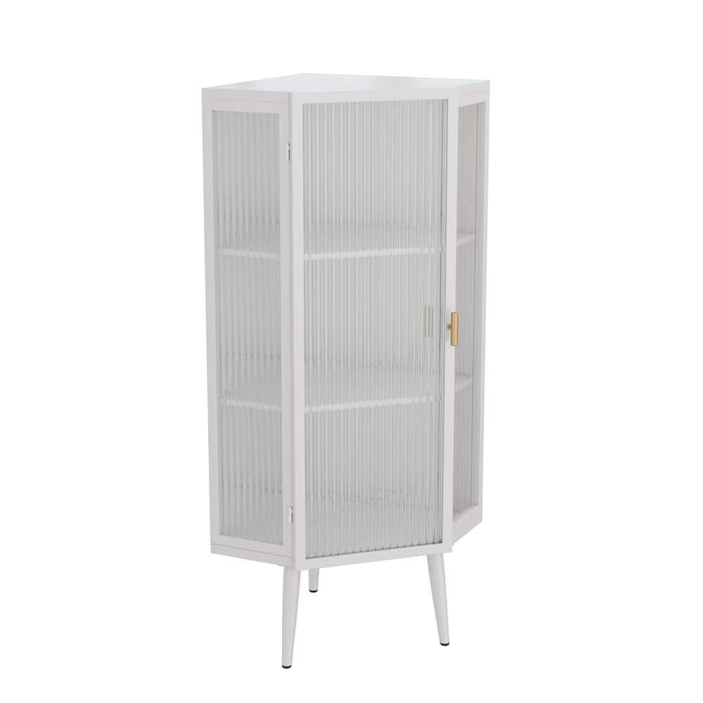 22.25 in. W x 15.75 in. D x 43.3 in. H in White Unassembled Metal Floor Coner Bath Cabinet with Tempered Glass Doors - Hercitys