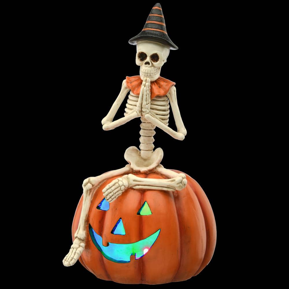12 in. Skull Sitting on Pumpkin with Multi-Color LED Light - Hercitys