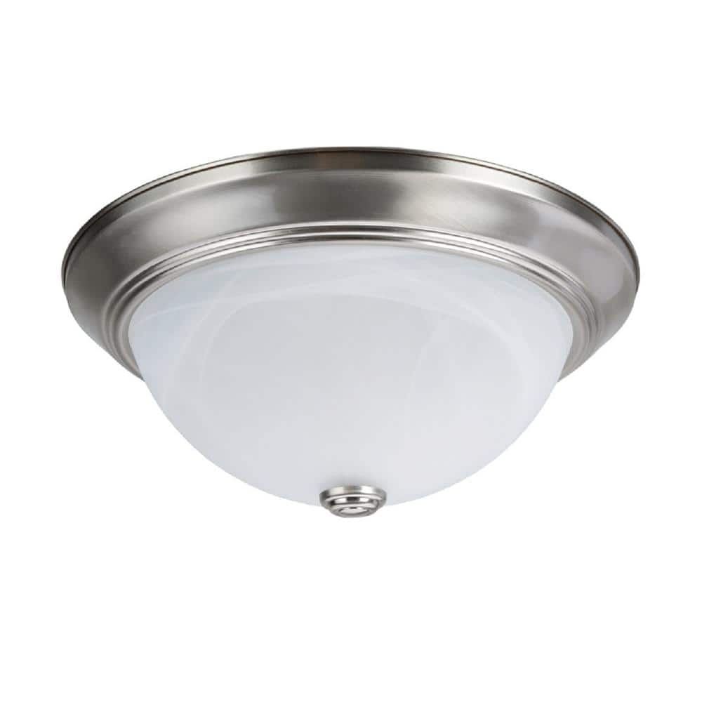 13 in. 2-Light Brushed Nickel Flushmount with White Alabaster Glass Diffuser - Hercitys