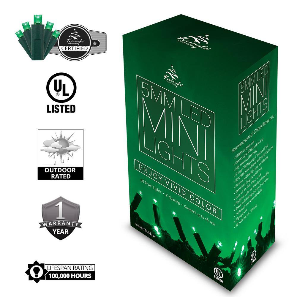 17 ft. 50-Light Green 5 mm LED Mini Light Set - Hercitys