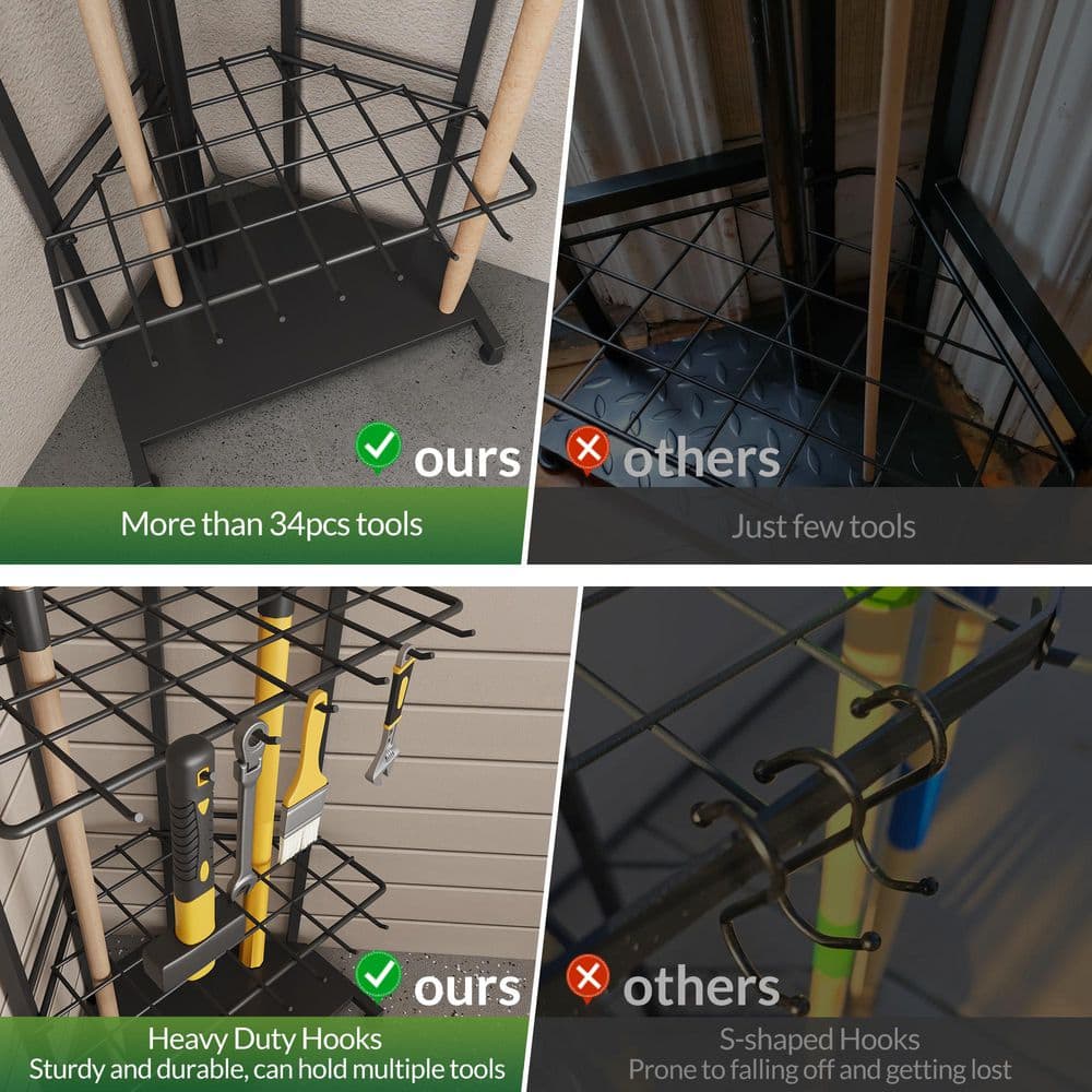 3-Tier Garden Tool Organizer with 34 Storage Compartments and 14 Hooks - Hercitys