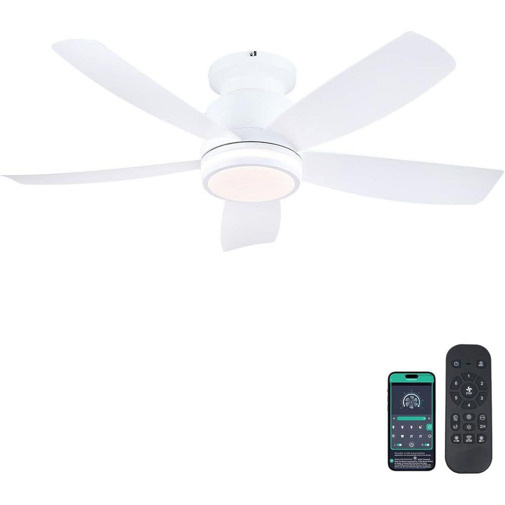 41 in. Indoor/Outdoor Flush Mount White Ceiling Fan with Dimmable 3 Color LED Light and Remote/APP Control - Hercitys