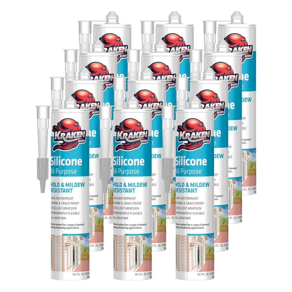 12 fl. Oz. Silicone Caulk Clear Silicone Sealant Waterproof, Countertop Flexible Kitchen Sink Sealant, 12-Pack - Hercitys