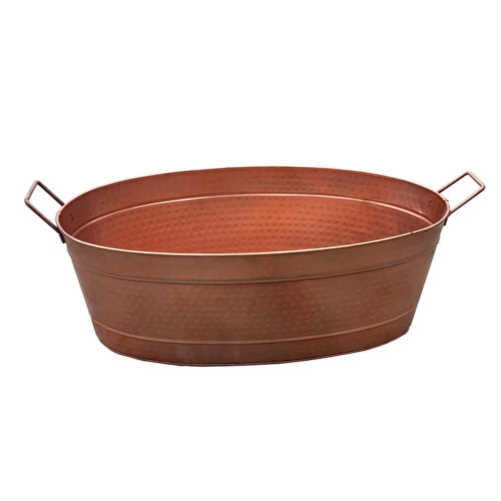 1.7 Gal. Copper Steel Oval Shape Hammered Texture Metal Tub with 2 Side Handles - Hercitys