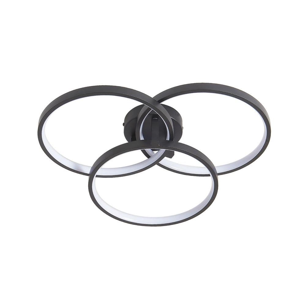 20 in. Modern Black LED Ceiling Light, 3-Ring Flush Mount Fixture for Living Room, Bedroom, or Dining Room - Hercitys