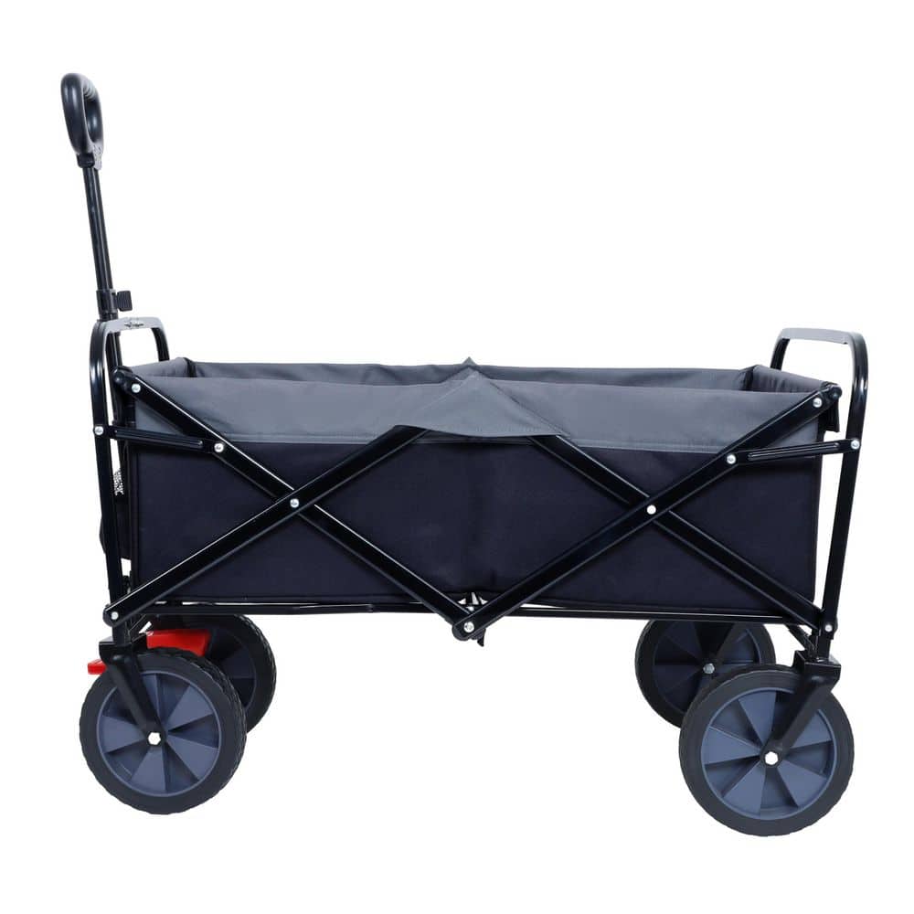 3.02 cu. ft. Foldable Steel Garden Cart with Silent Wheels, Brakes, Cup Holders, Safety Harnesses and Extendable Handle - Hercitys