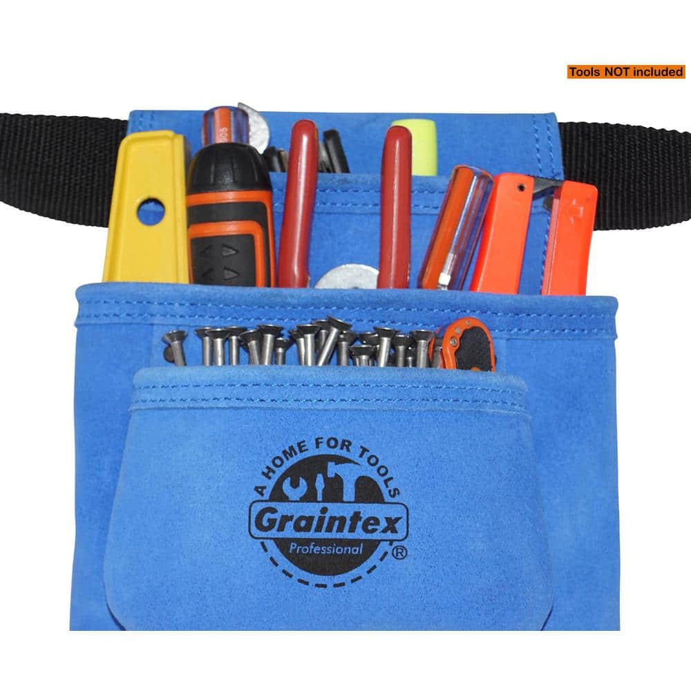 3-Pocket Nail and Tool Pouch with Blue Suede Leather Belt - Hercitys