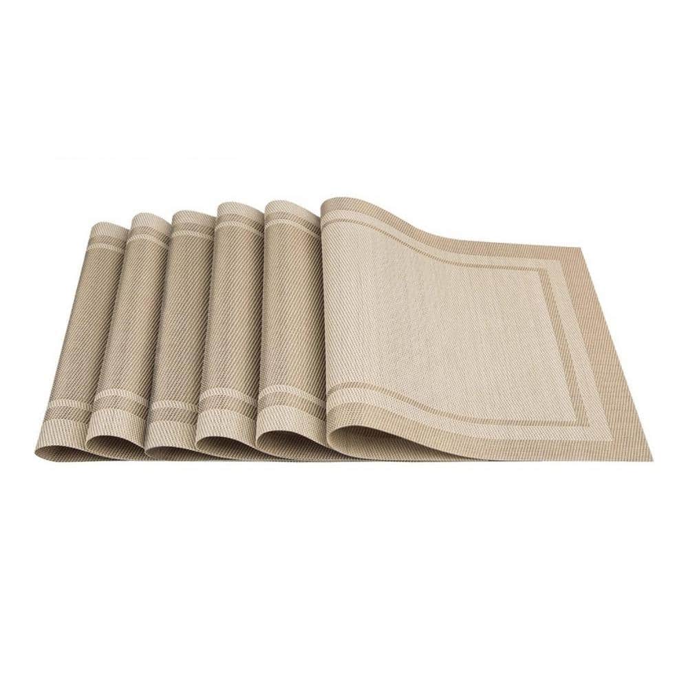 18 in. x 12 in. Beige Woven Polyester Place Mats, Water Resistant Washable, Durable Table Mats (Set of 6) - Hercitys
