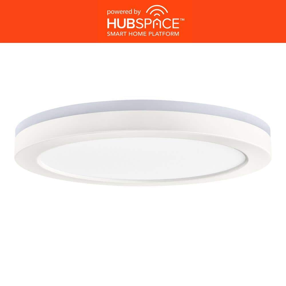 12 in. LED Flush Mount Smart CCT and RGB Selectable Matte White Finish with Night Light Powered by Hubspace - Hercitys