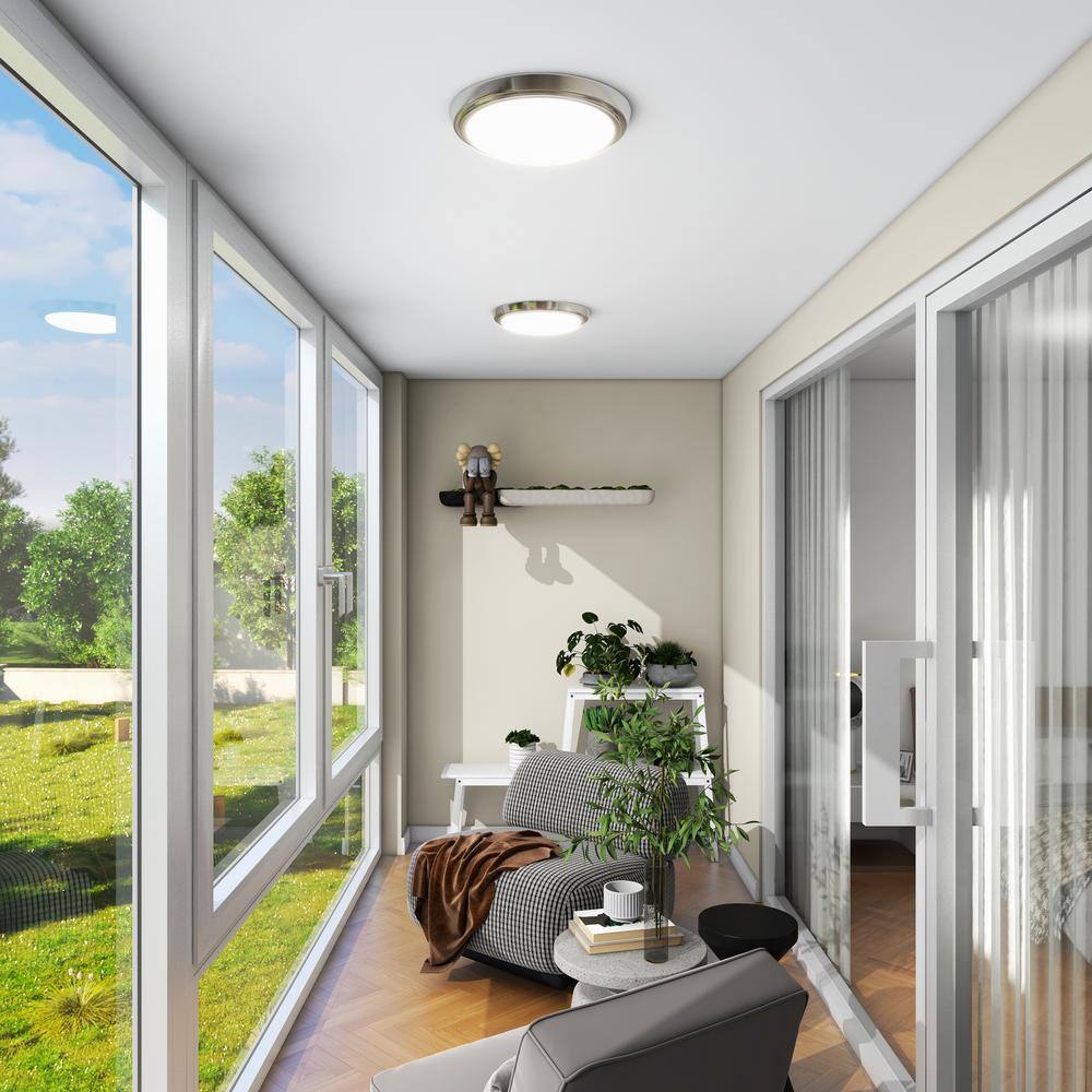 11 in. 1-Light Brushed Nickel Dimmable LED Flush Mount Ceiling Light (8-Pack in a case) - Hercitys