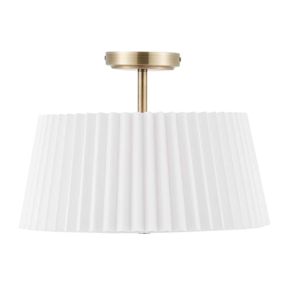 16 in. 3-Light Gold Modern Semi Flush Mount with Pleated Drum Lamp Shade - Hercitys