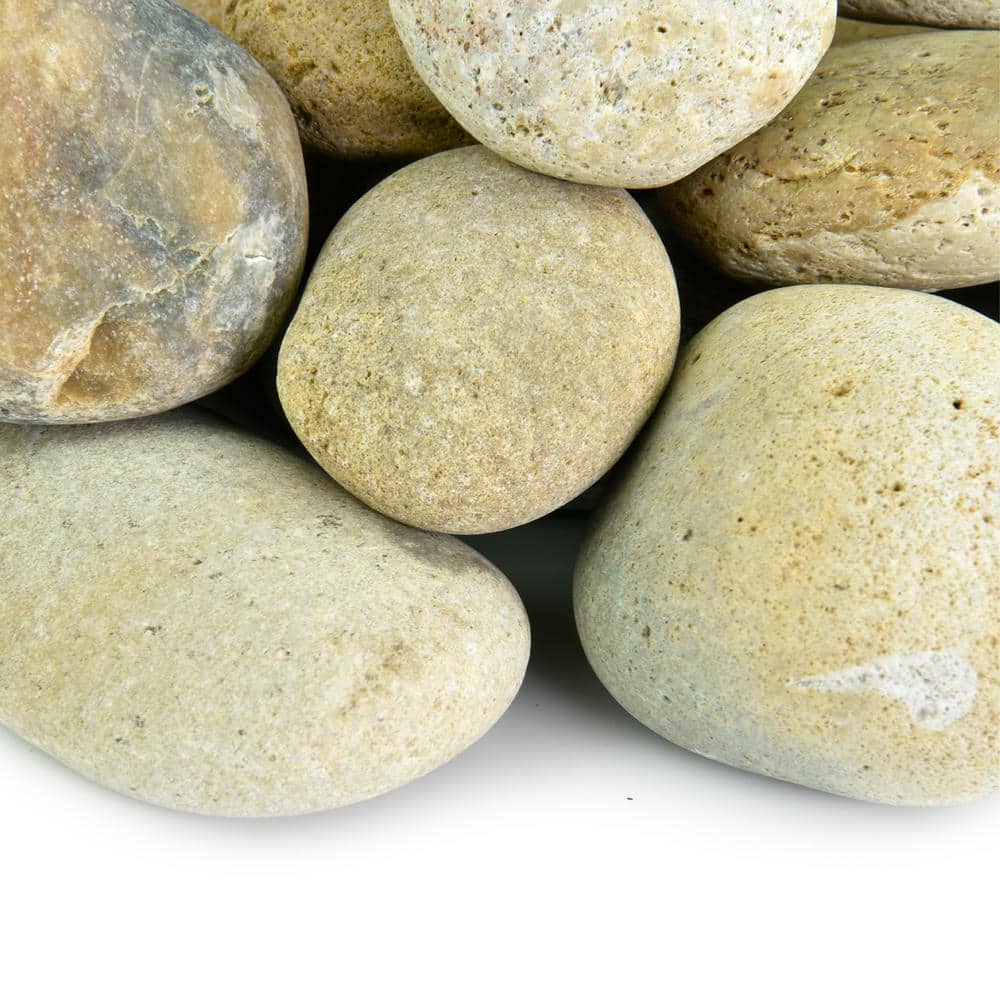 0.25 cu. ft. 3 in. to 5 in. Buff Mexican Beach Pebble Smooth Round Rock for Gardens, Landscapes, and Ponds - Hercitys