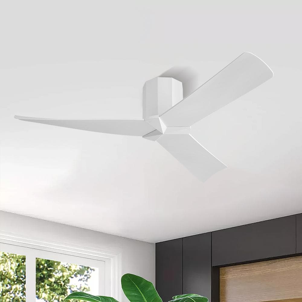 52 In. (4.3 ft.) Indoor Flush Mount Ceiling Fan without Integrated LED, White - Hercitys
