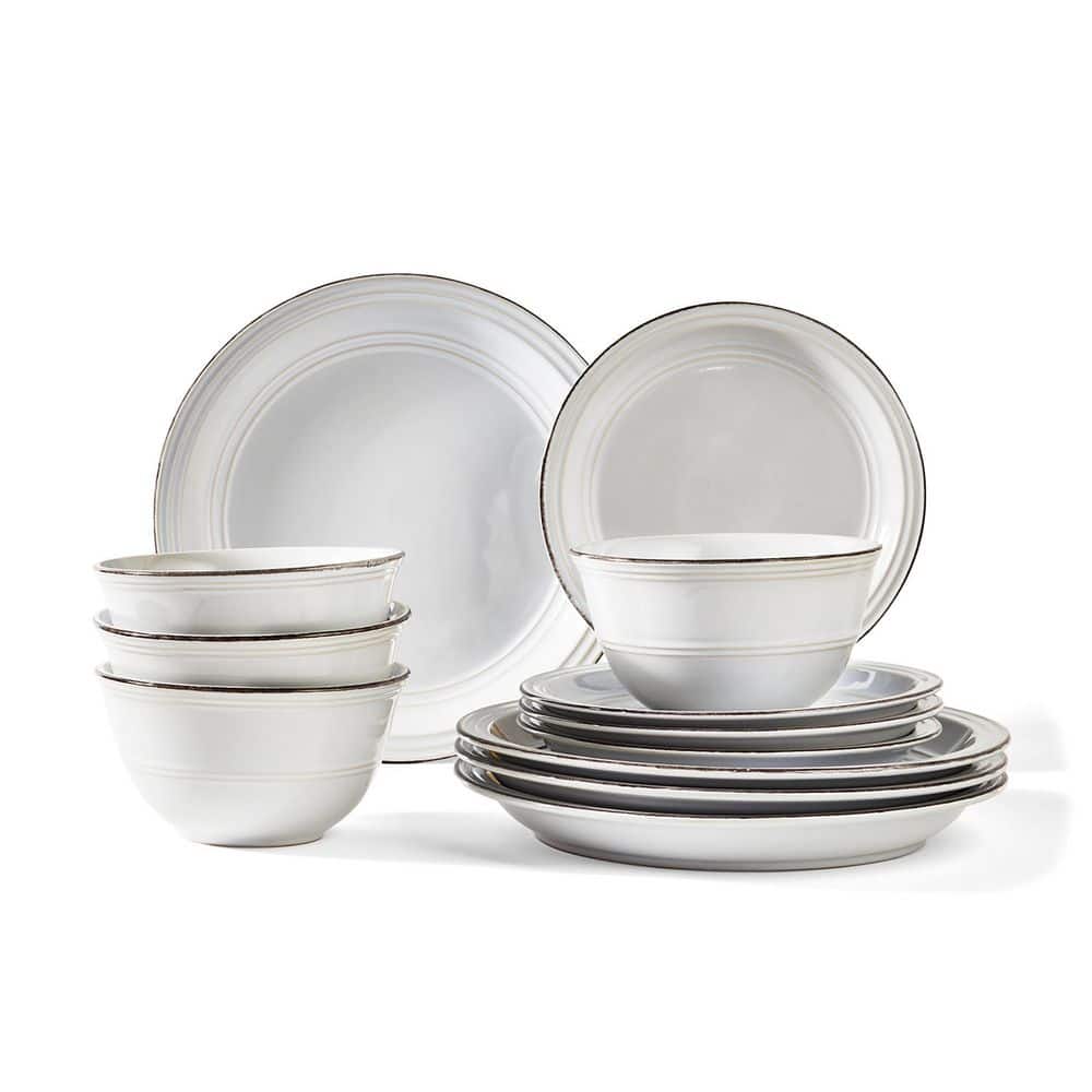 12-Piece Casual White Stoneware Dinnerware Set (Service for 4) - Hercitys