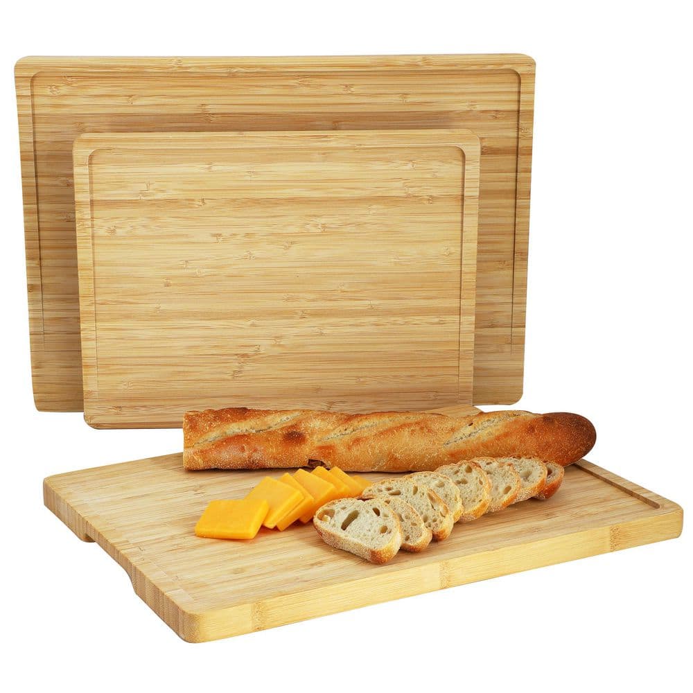 3-Piece Bamboo Cutting, Prep and Serving Boards with Slanted Juice Groove - Hercitys