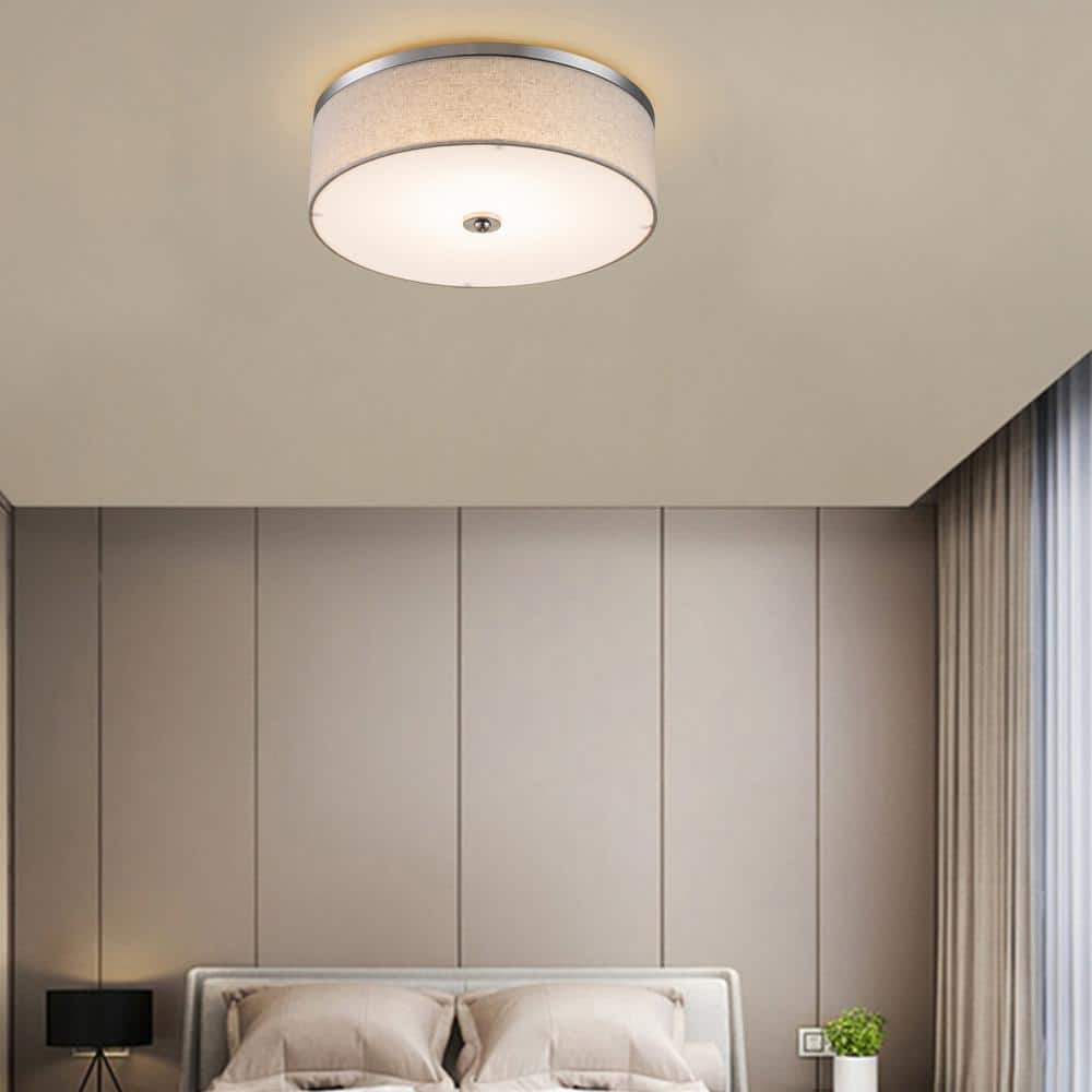 15 in. Brushed Nickel Dimmable 23-Watt Selectable LED Flush Mount Ceiling Light 3000K/4000K/5000K with Fabric Shade - Hercitys