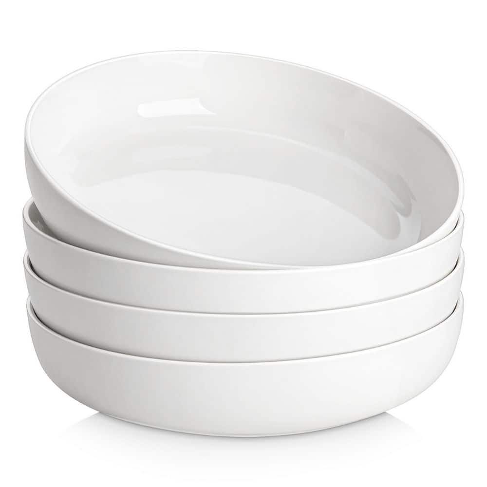 48 fl. oz. White Porcelain Pasta Bowls Set of 4 Soup Bowls Salad Bowls Serving Bowls - Hercitys