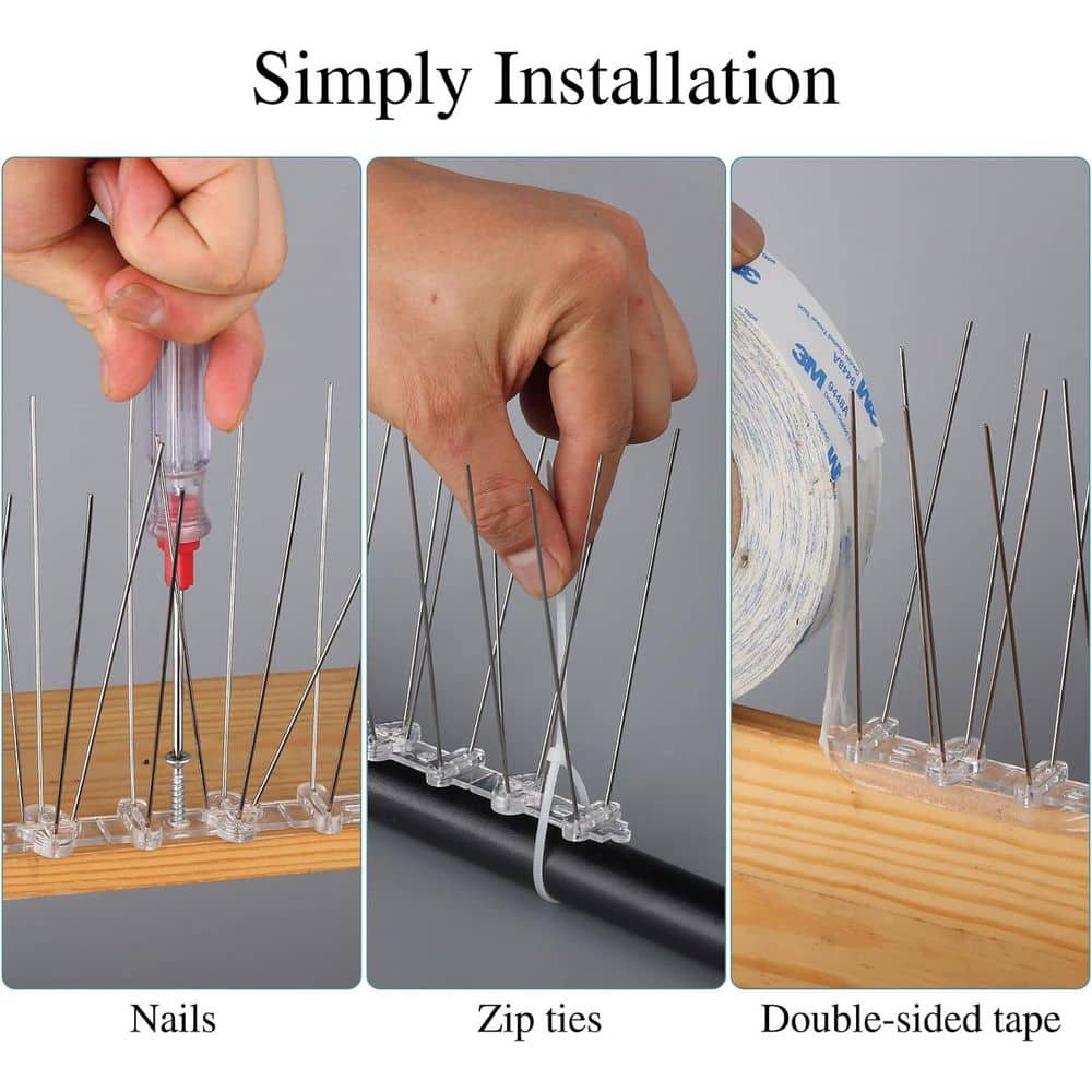 10 in. Plastic Base Bird Spikes with Stainless Steel Strips, 4-Pack - Hercitys