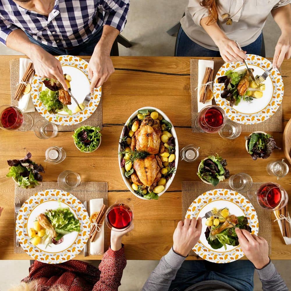 10 in. Disposable Paper Plates with Ginkgo Design, 300 Count Bulk Pack - Hercitys