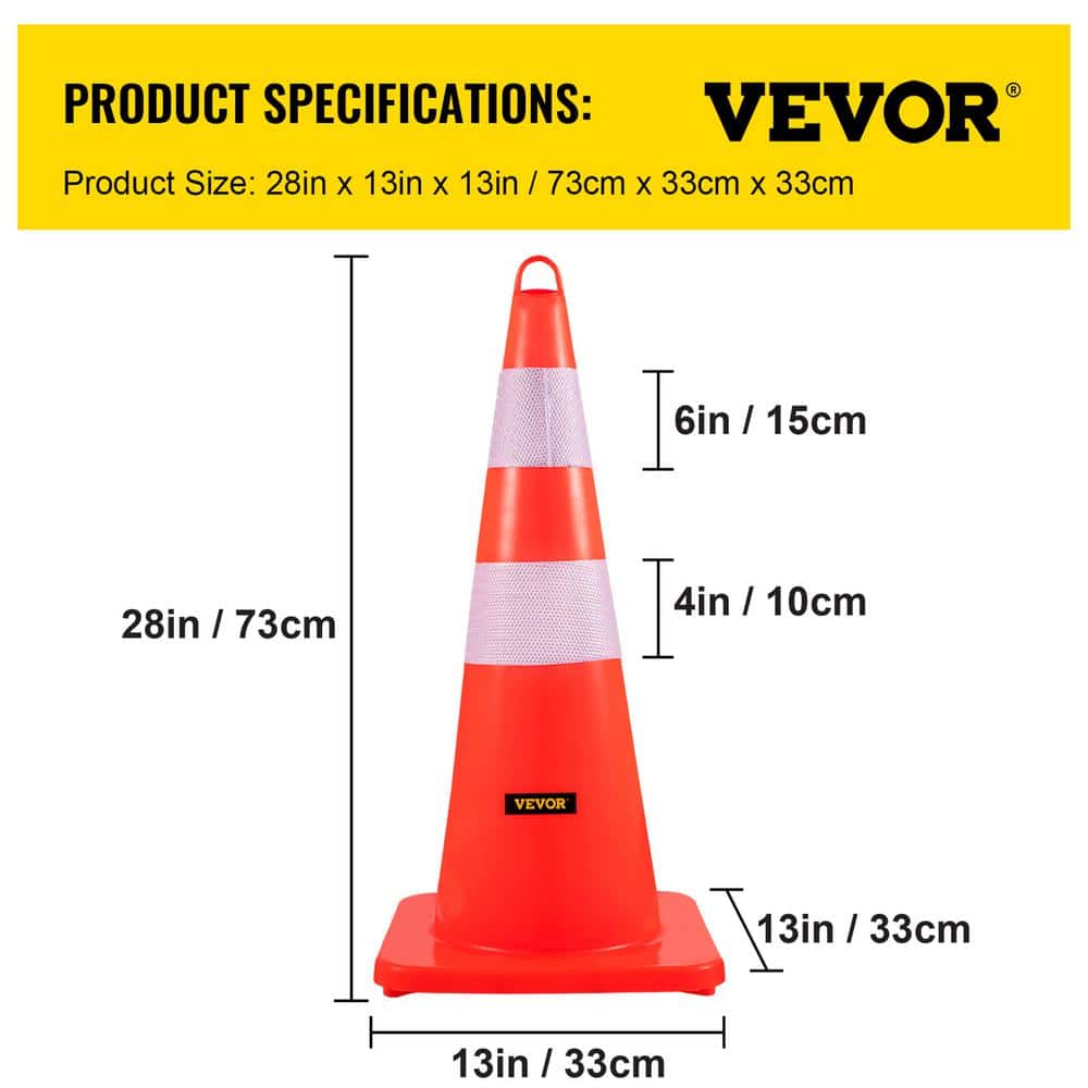 28 in. Traffic Cones PVC Orange Safety Cone with Weighted Base and Hand-Held Ring for Traffic Control (12-Pack) - Hercitys