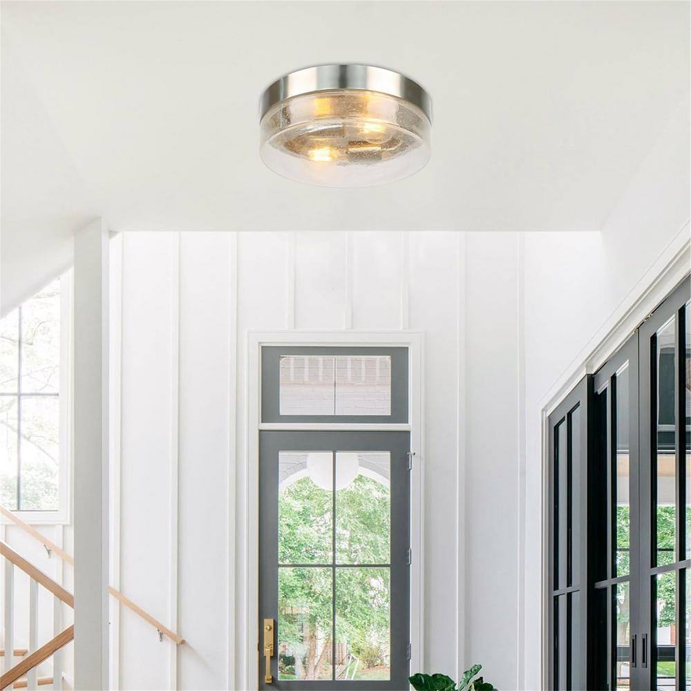 10.75 in. W 2-Light Ceiling Light Fixture Semi-Flush Mount Lighting with Seeded Glass Shade, Bulbs Not Include, Silver - Hercitys