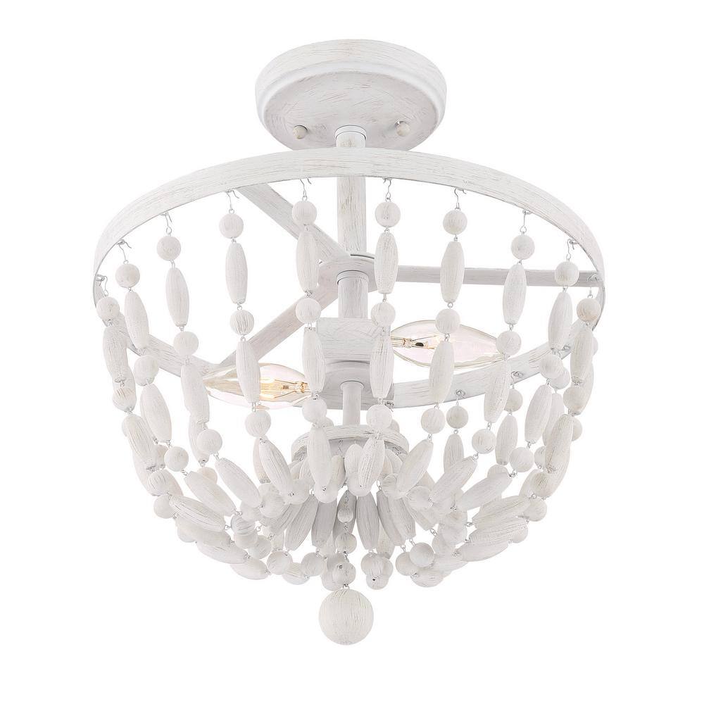 13 in. W x 15 in. H 2-Light Distressed Wood Semi-Flush Mount Ceiling Light with Bead Accents - Hercitys