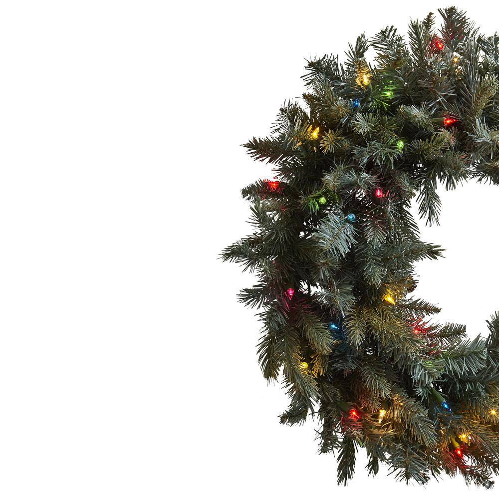 30 in. Pine Artificial Wreath with Colored Lights - Hercitys