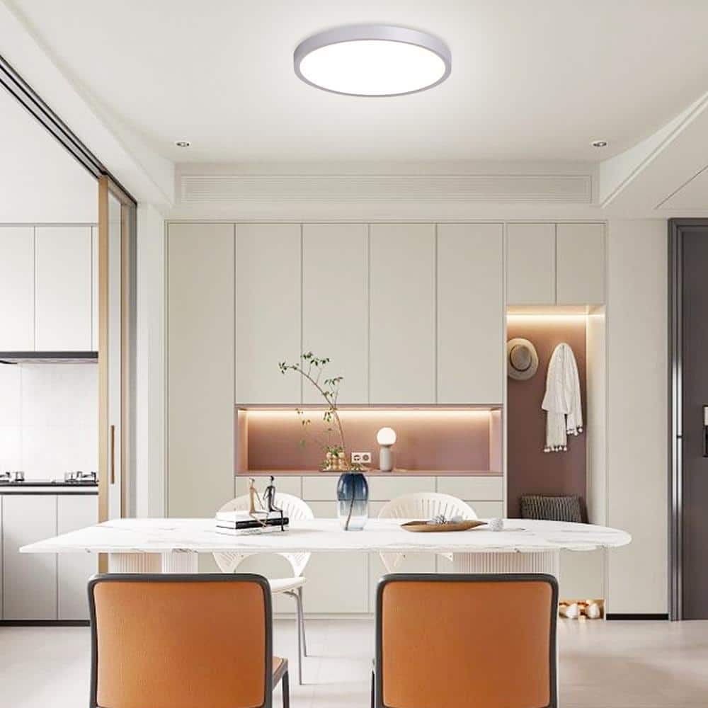 11.81 in. Silver Selectable CCT Color Changing LED Round Ceiling Flush Mount Light Fixture with Remote Control (2-Pack) - Hercitys