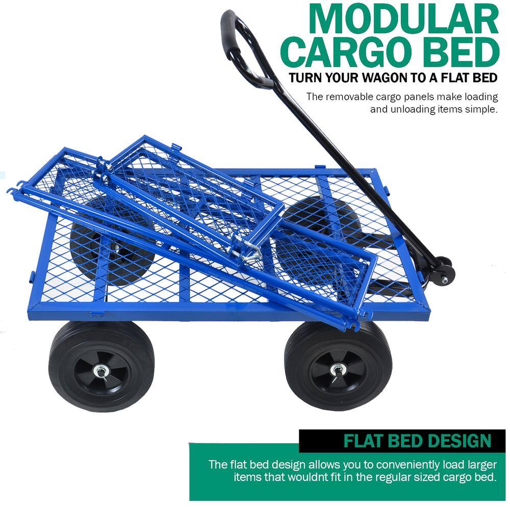 3.53 cu. ft. Steel Garden Cart Heavy-Duty Outdoor for Firewood Transport, Blue - Hercitys
