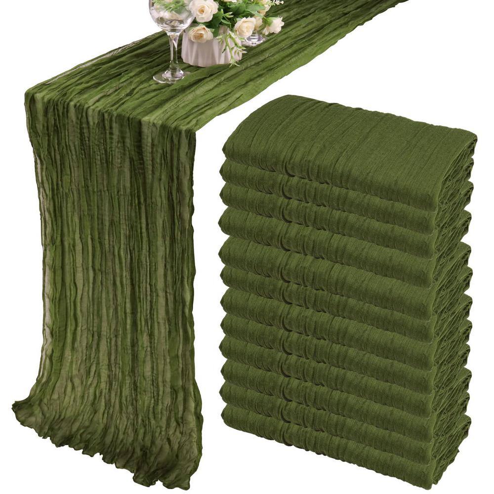 35 in. W x 120 in. L Grass Green Solid Boho Gauze Polyester Cheesecloth Table Runner for Wedding and Party (Set of 12) - Hercitys