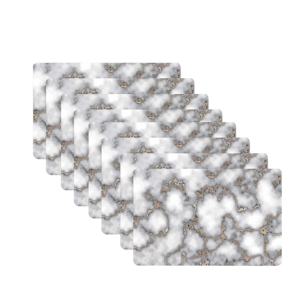 12 in. x 18 in. Smokey Gold Marble Cork Printed Marble Granite Design Thick Cork Texture Rectangular Placemat (Set of 8) - Hercitys