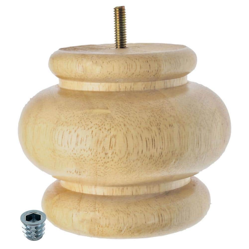 4 in. x 4-7/8 in. Unfinished Solid Hardwood Round Bun Foot - Hercitys
