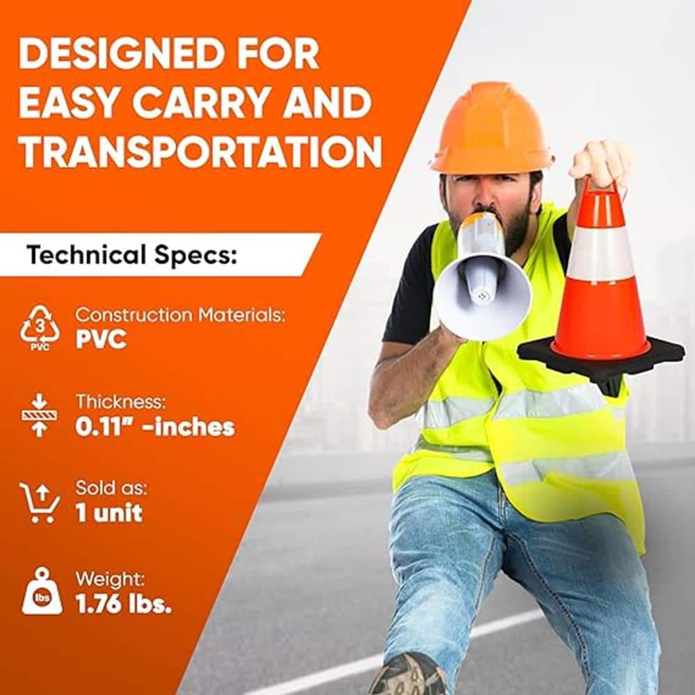 12 in. PVC Cone – 6-Pieces High Visibility Structurally Stable for Traffic, Parking, and Construction Safety (Orange) - Hercitys