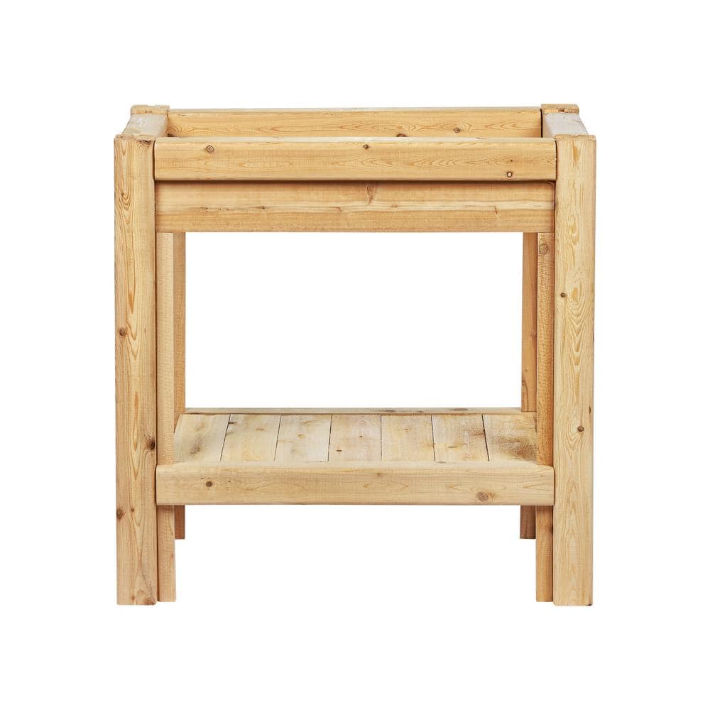 2 Tiers Cedar Bucket with Shelf Garage Storage Shelving Unit in Unfinished Cedar Wood (31 in. W x 30 in. H x 16 in. D) - Hercitys