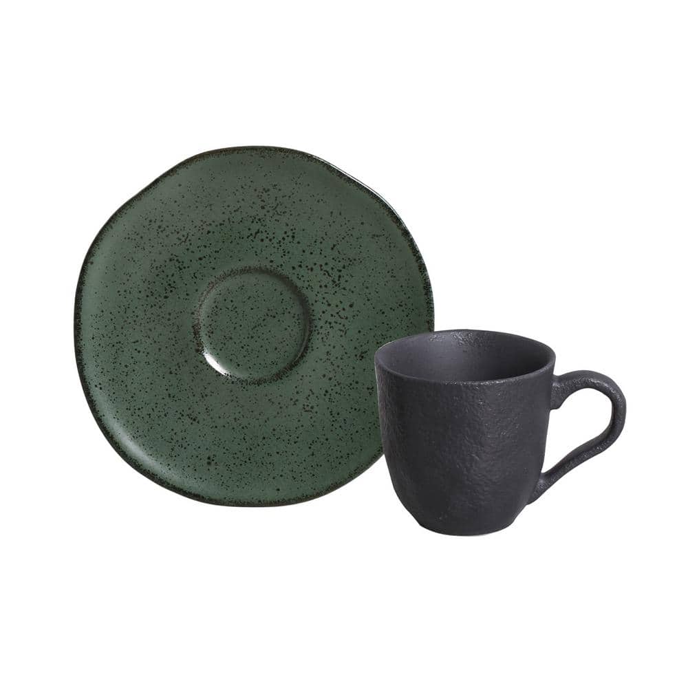 4.06 oz. Greenery Green Stoneware Organic Coffee Cup and Organic Saucer (Set of 6) - Hercitys