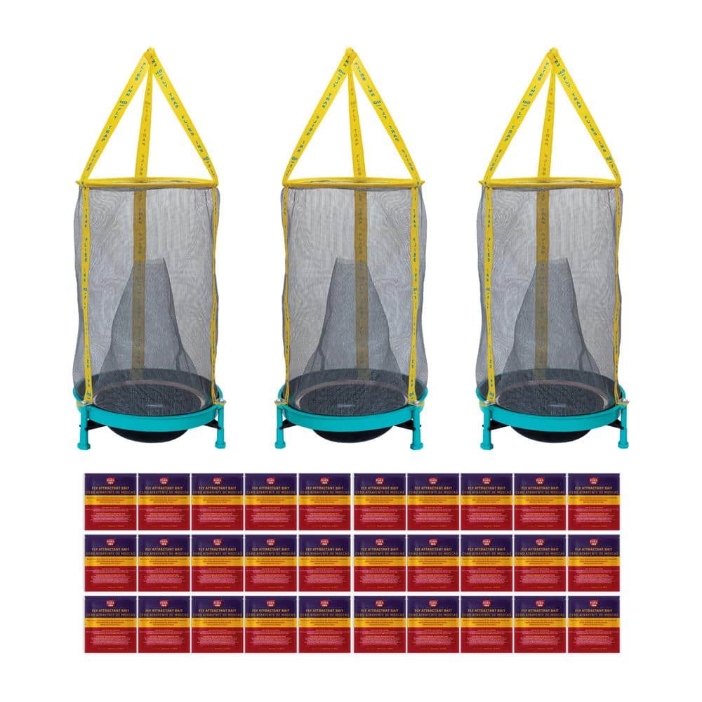 3 Ez Fly Cage Outdoor Fly Trap with 36 Fly Attractant Baits, Low Odor, Reusable, Durable - Hercitys