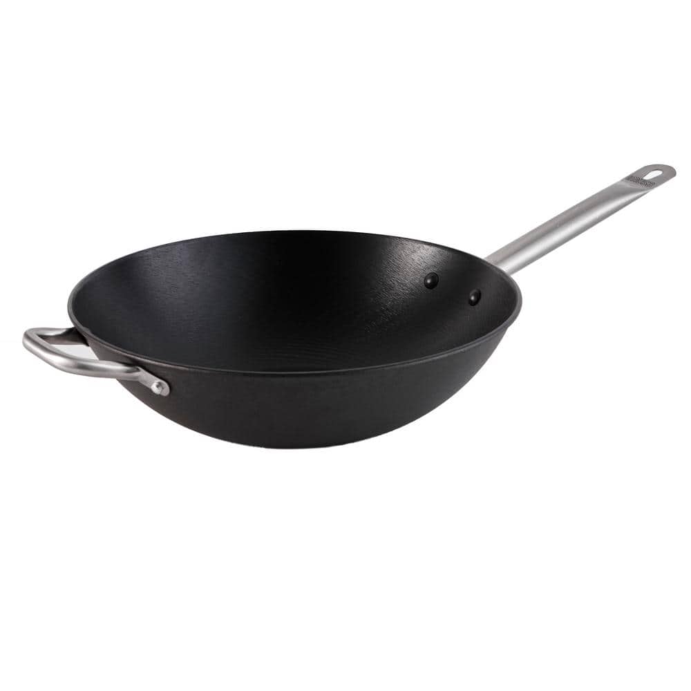 14 in. Light Cast Iron Pre-Seasoned Wok with Helper Handle - Hercitys