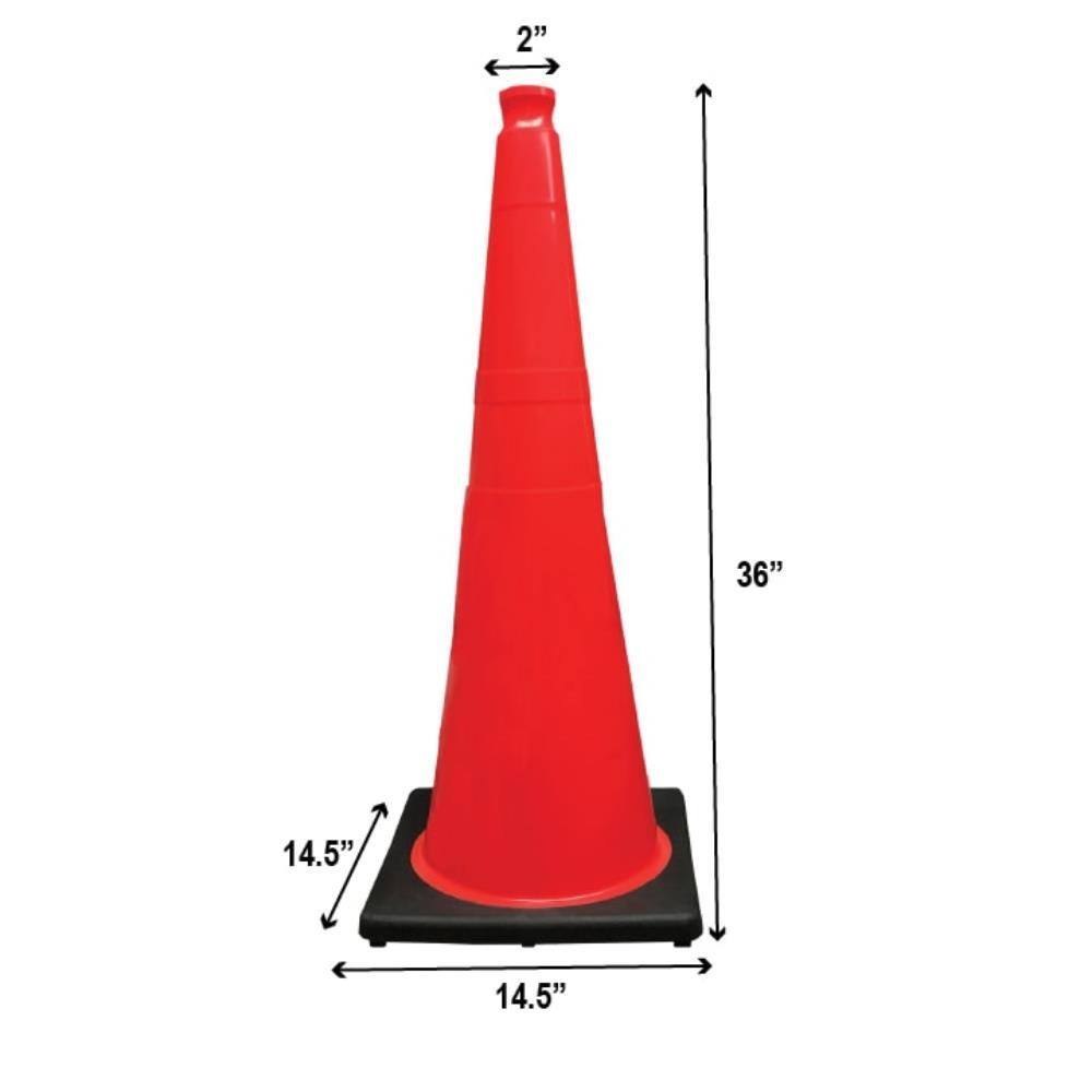 36 in. Orange Traffic Cone with Black Base 10 lbs. (6-Pack) - Hercitys