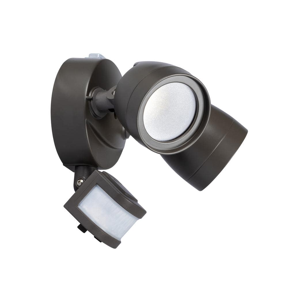 240-Degree Bronze Motion Activated Integrated LED Outdoor Twin Head Security Flood Light, 4000K - Hercitys