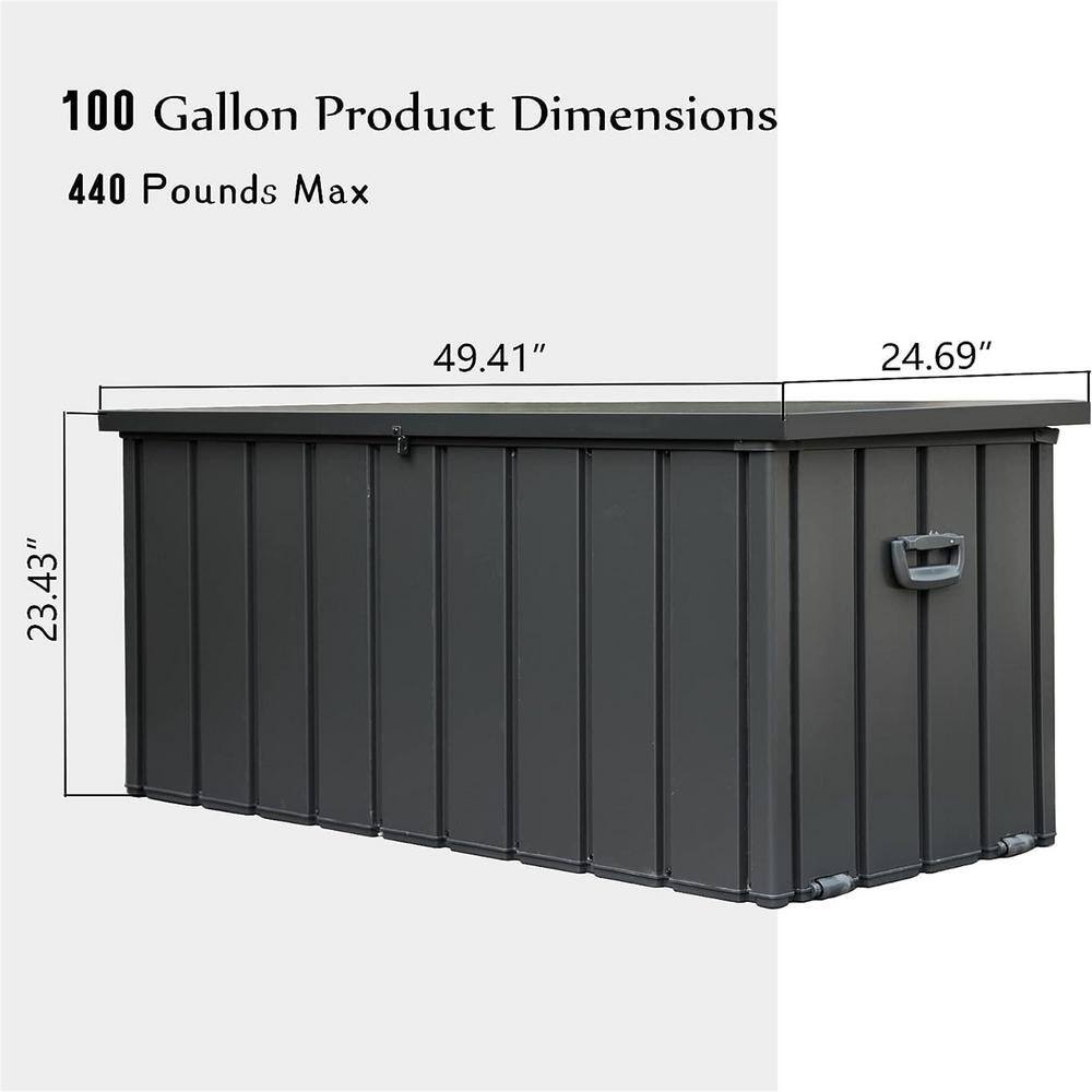 100 Gal. Gray Steel Outdoo Waterproof Deck Box, Large Patio Lockable Storage Bin for Outside Cushions, Garden Tools - Hercitys