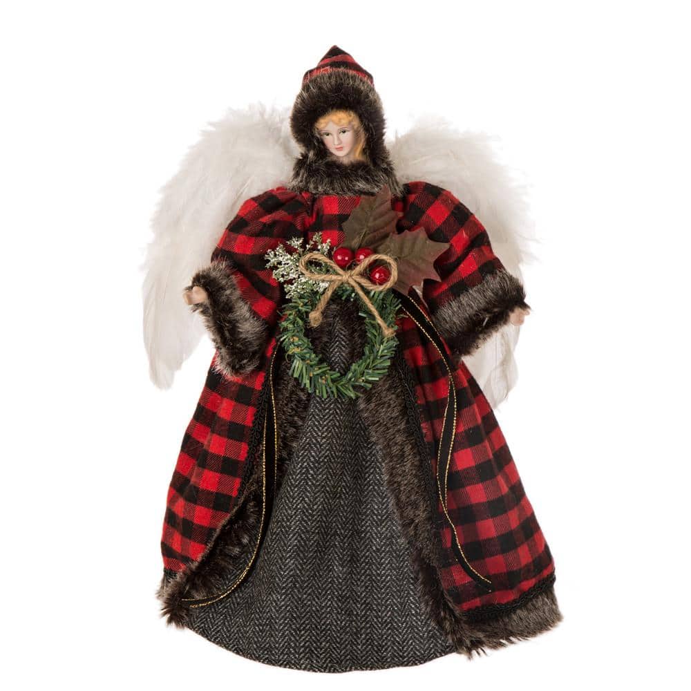 12 in. H Plaid Angel Christmas Tree Topper Decoration - Hercitys