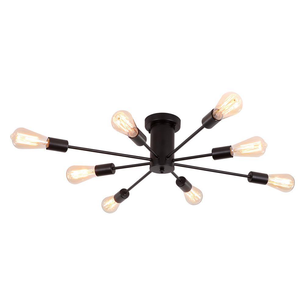 30.07 in. 8-Light Black Sputnik Transitional Flush Mount Ceiling Lights - Hercitys