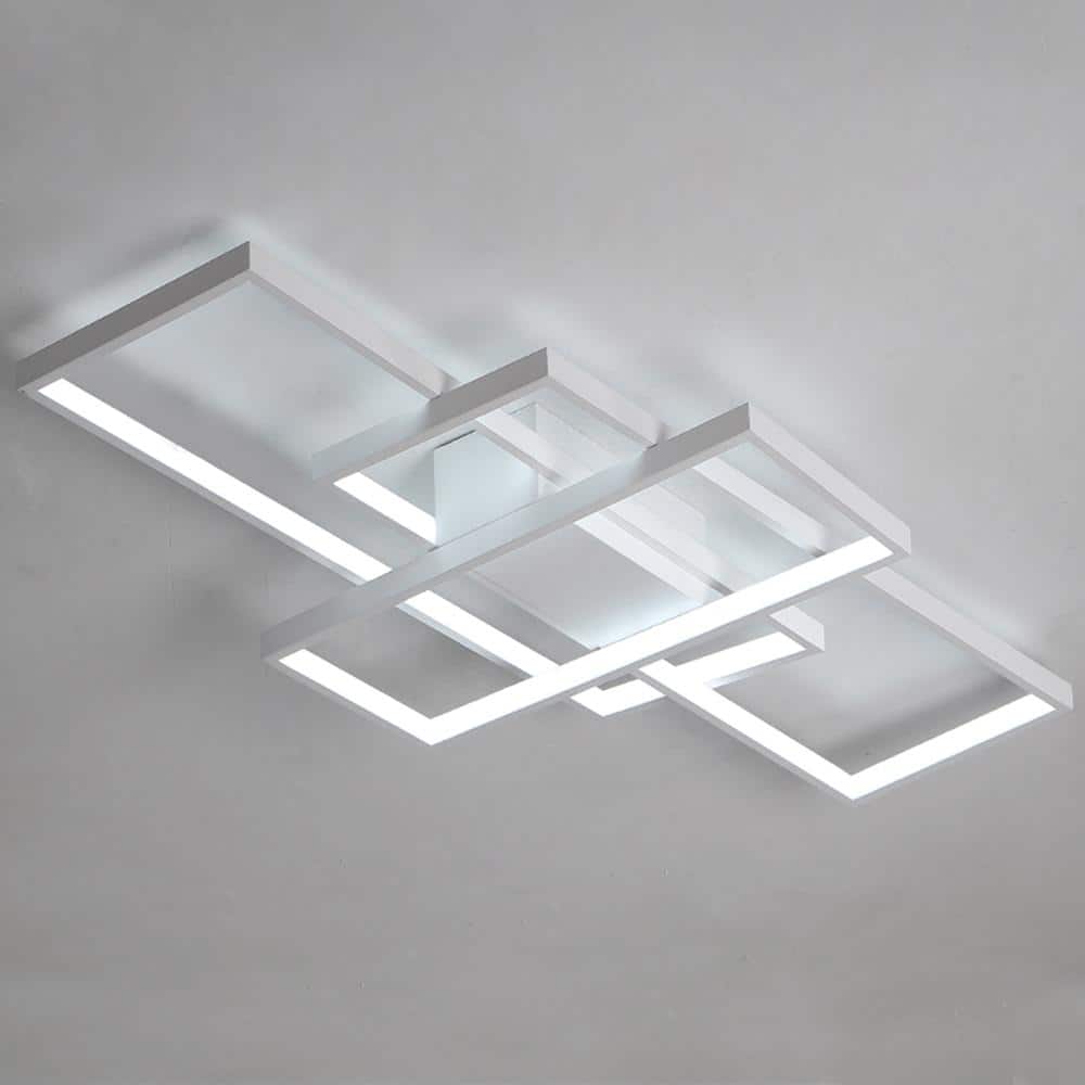 43.3 in. 1-Light Modern White Selectable LED Square Acrylic Dimmable Flush Mount Ceiling Light with Remote - Hercitys