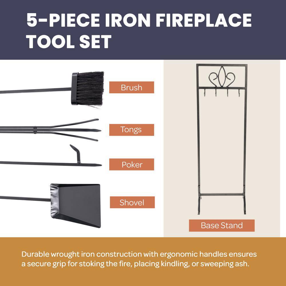 5-Piece Iron Fireplace Tool Set - Hercitys