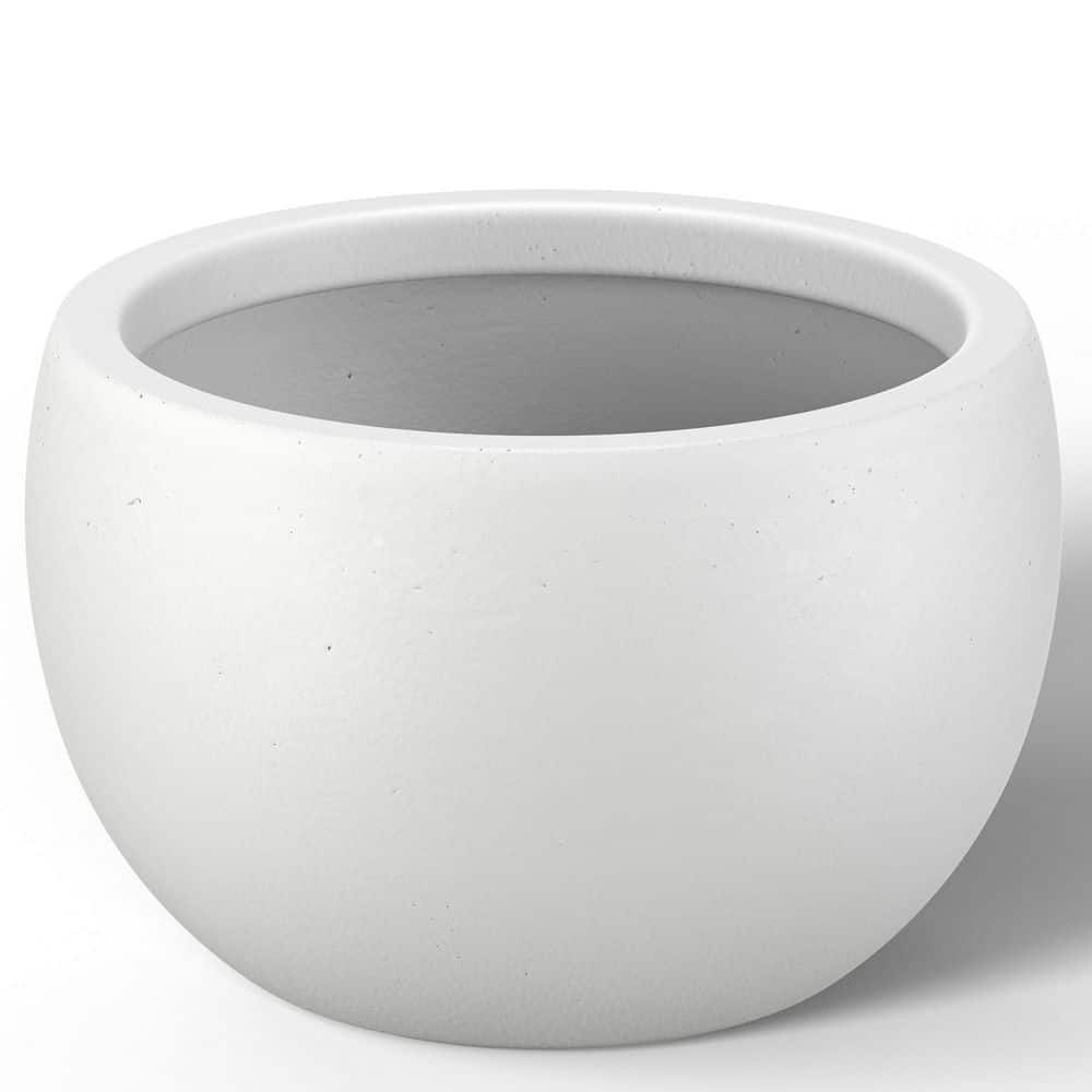 16 in. Medium Crisp White(Enhanced Interior) Concrete Round Planter / Pot with Drainage Holes - Hercitys