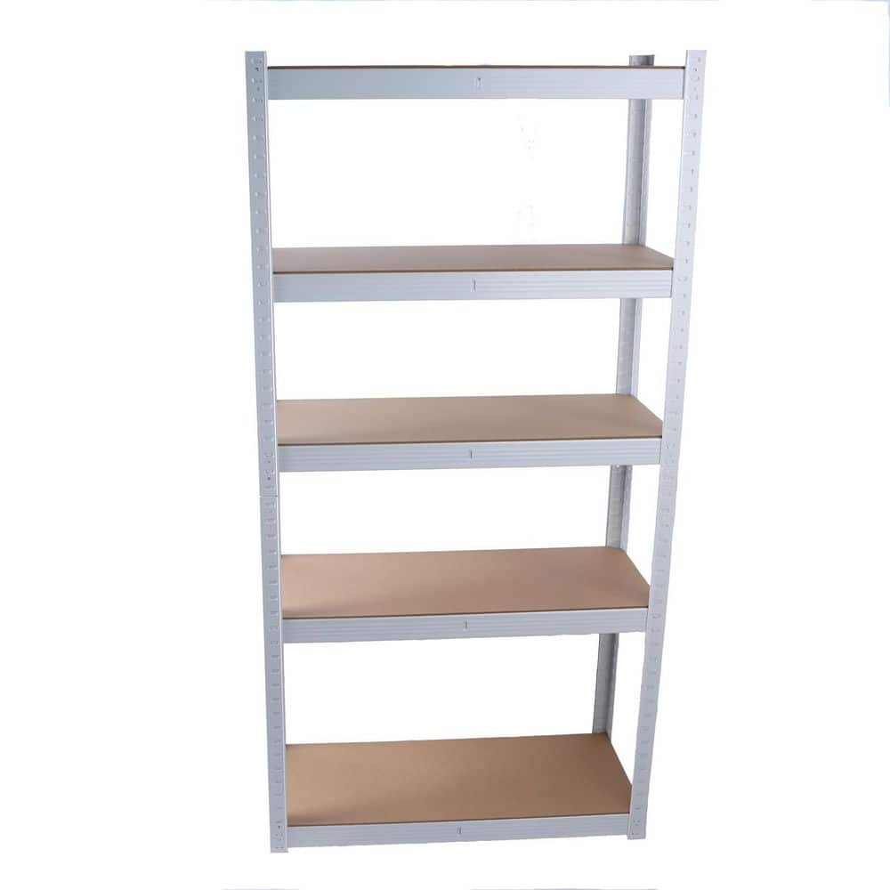 5 Tier Laminated White Metal Shelving Unit Adjustable Garage Storage Utility Rack - Hercitys