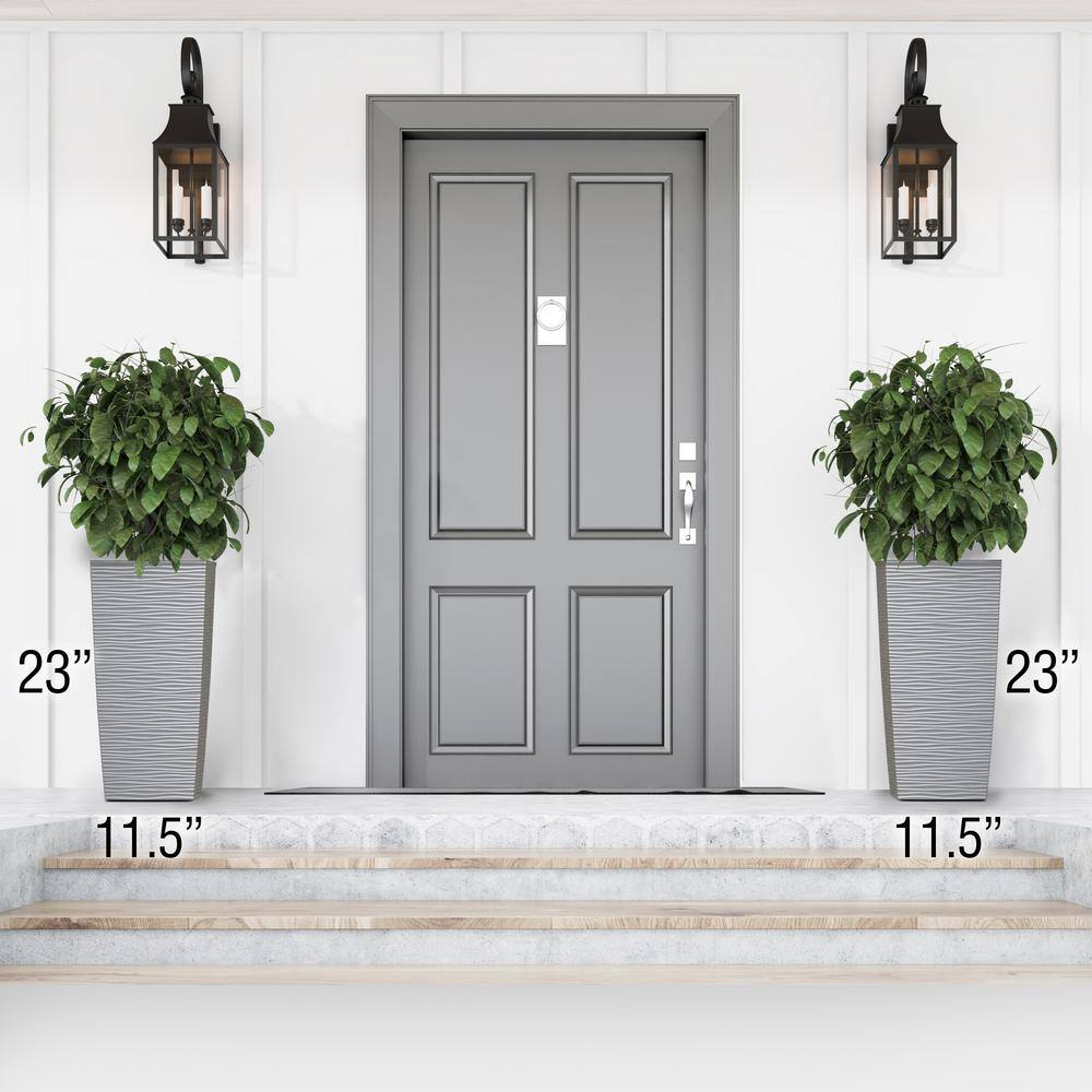 11.5 x 23 in. EverGreen Light Gray, M-Resin, Indoor/Outdoor Planter with Built-In Drainage, Duo Set, Large (2-Piece) - Hercitys