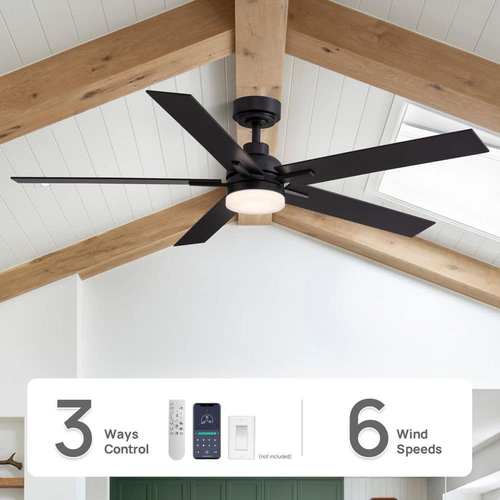56 in. Modern Smart Indoor Black Ceiling Fan with Dimmable LED Light and APP Remote Control - Hercitys