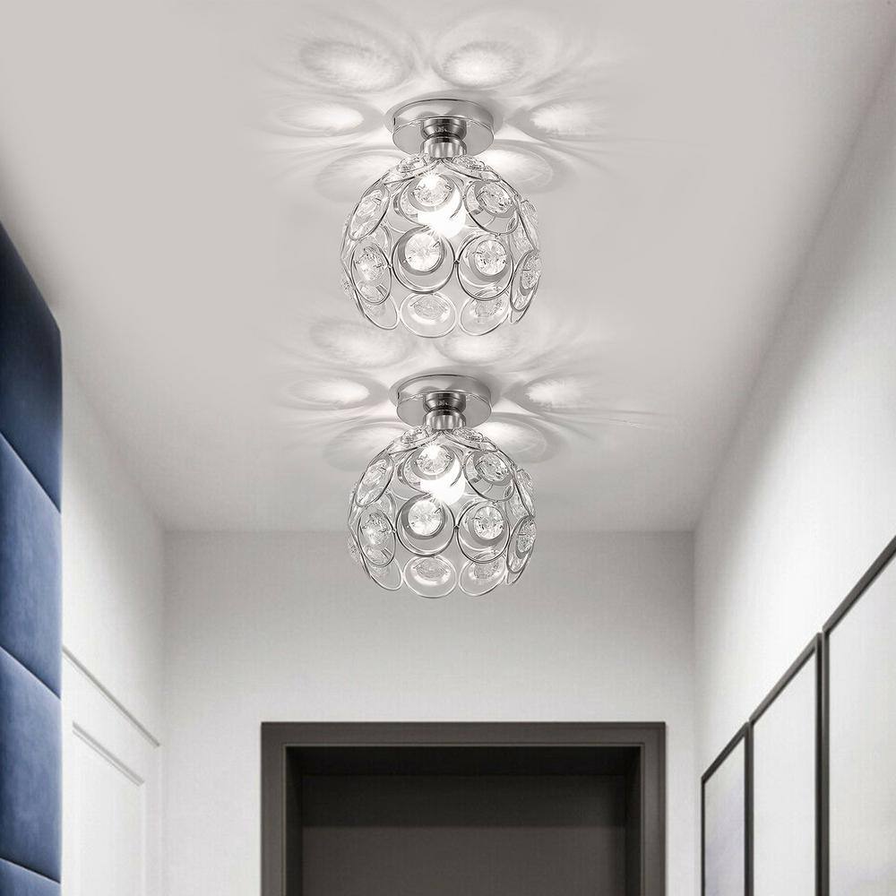 1-Light Chrome Crystal Semi Flush Mount Ceiling Light Fixture for Foyer Entryway Kitchen Bedroom Dining Room (2-Pack) - Hercitys